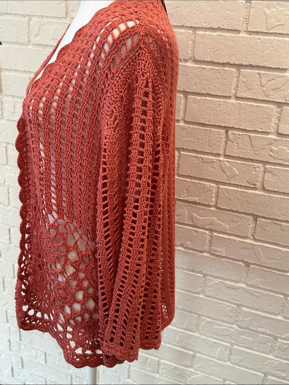 Open-Front Crochet Cardigan Sweater - Coral - Picture 7 of 13